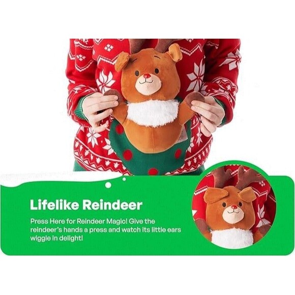 Giggling Getup Funny Ugly Christmas Sweater Snap-On Reindeer Only New Sealed - Picture 2 of 5